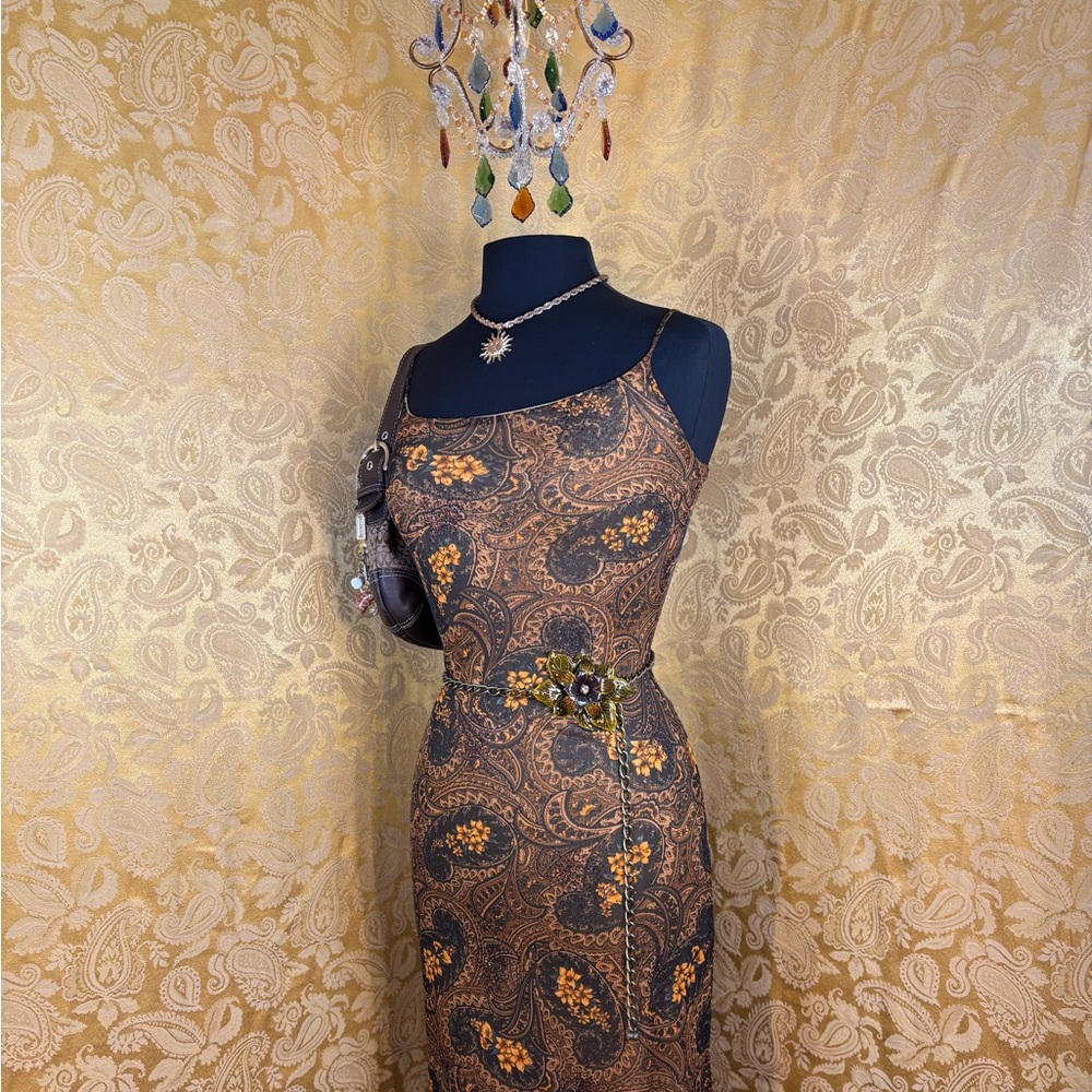 ✨Vintage Y2K Boho Paisley & Lilly Shimmer Midi Dress✨